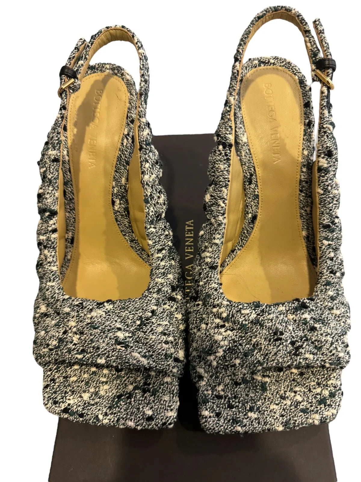 Bottega Veneta Terrazzo Boucle Green Marble Slingbacks