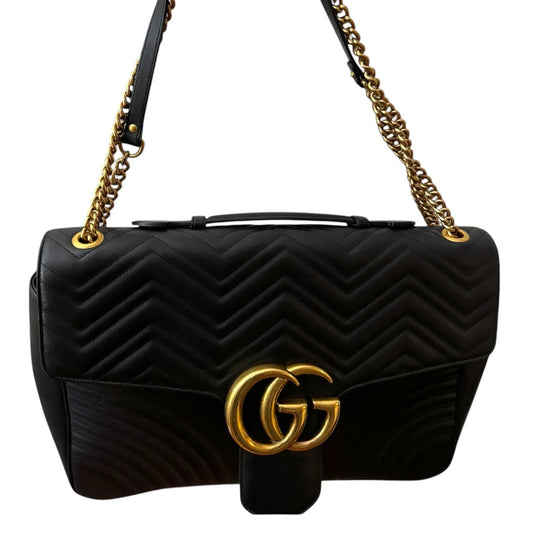 Gucci Matelasse Leather GG Marmont Large Flap Top Handle Shoulder Bag