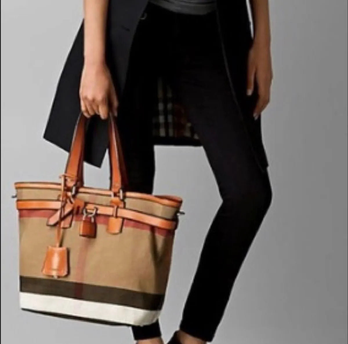 Burberry Canvas Check & Leather Tan Handbag