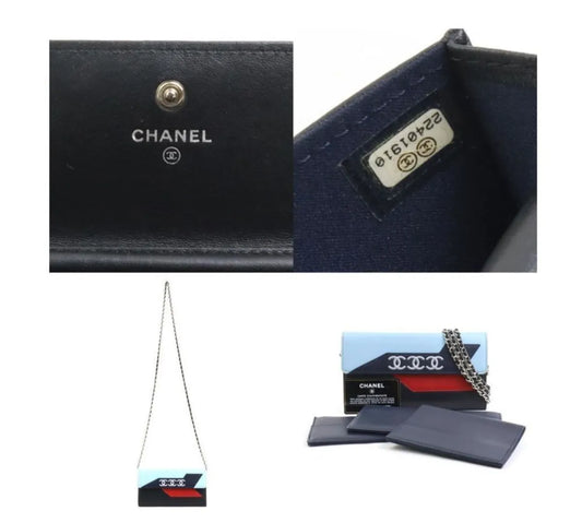 Chanel Lambskin Airlines Wallet On Chain WOC Blue Black Red