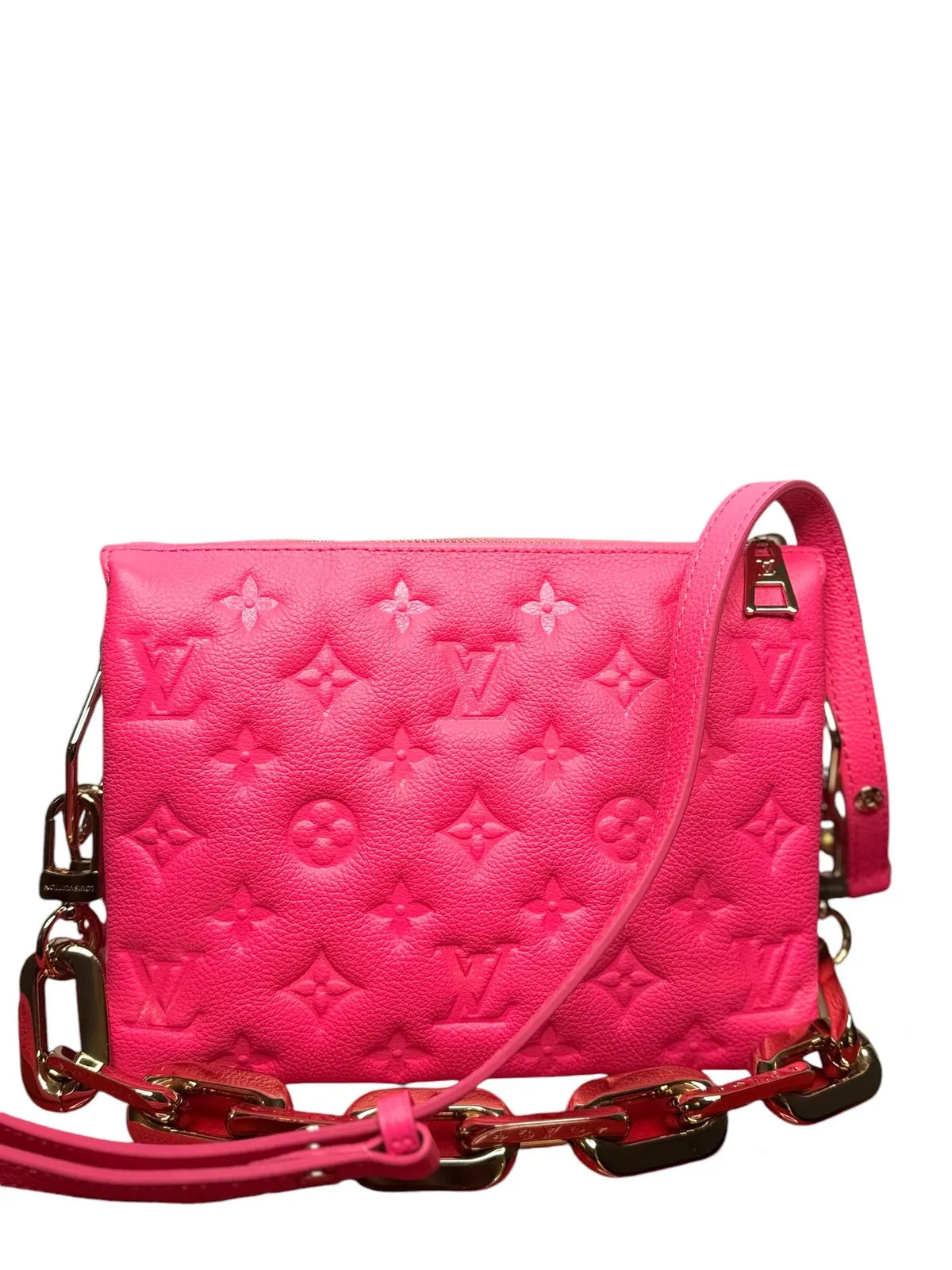 Louis Vuitton Calfskin Embossed Monogram Coussin BB Rose Fluo