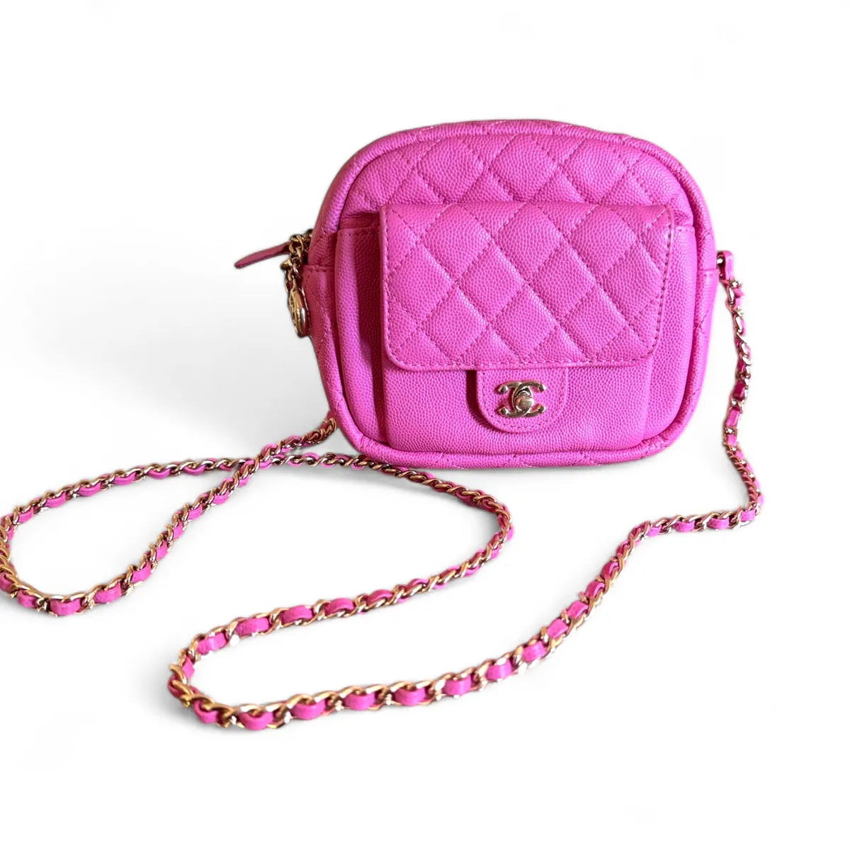 CHANEL Caviar Quilted CC Day Camera Case Pink